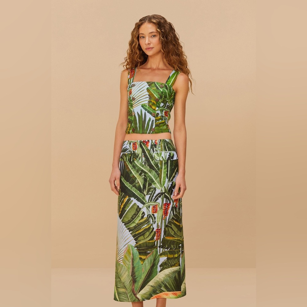 FARM Rio Green Tropical Print Midi Skirt - Picture 3 of 9